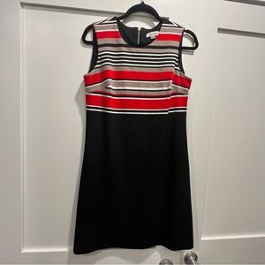 Calvin Klein Black White Red and Tan Striped Sleeveless Business Dress Size 8
